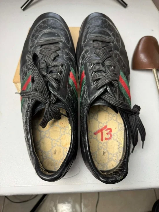 Gucci Web Guccissima Black Leather Men Sneaker 12 G / 13 US NO INSOLES - Picture 10 of 13